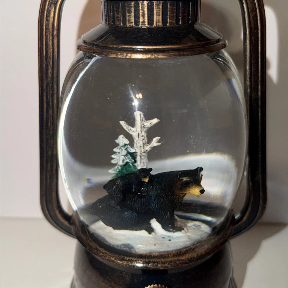 Cracker Barrel. Rustic Bronze Lantern with Bear Design (Plastic) Glitter Globe.